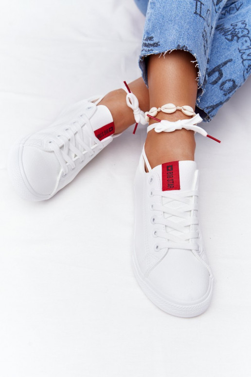 Women's Leather Sneakers With A Ribbon BIG STAR DD274685 White