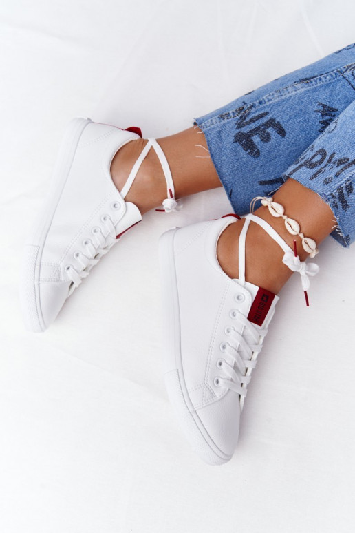 Women's Leather Sneakers With A Ribbon BIG STAR DD274685 White