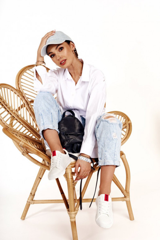 Women's Leather Sneakers With A Ribbon BIG STAR DD274685 White