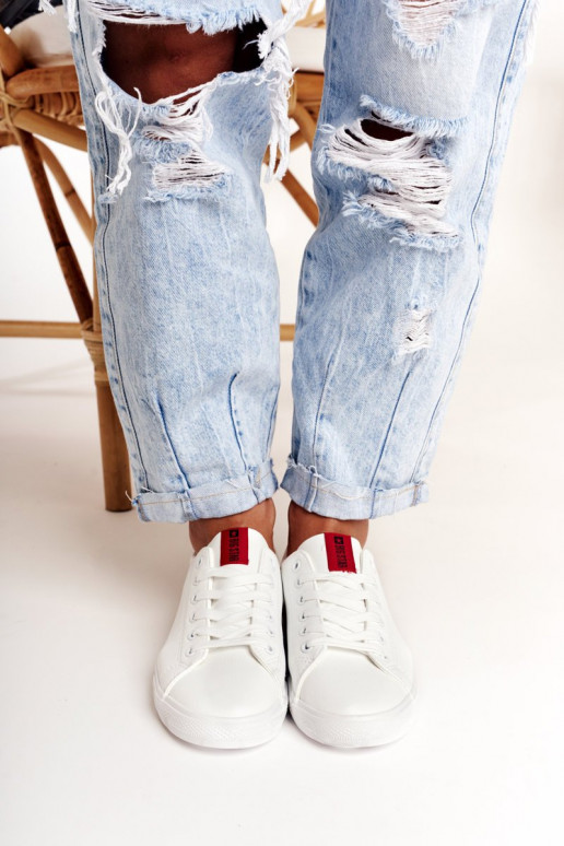 Women's Leather Sneakers With A Ribbon BIG STAR DD274685 White