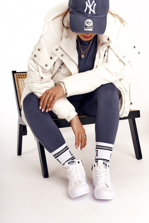 Women's High Sneakers On A Chunky Sole BIG STAR FF274241 White Women's High Sneakers On A Chunky Sole BIG STAR FF274241 White