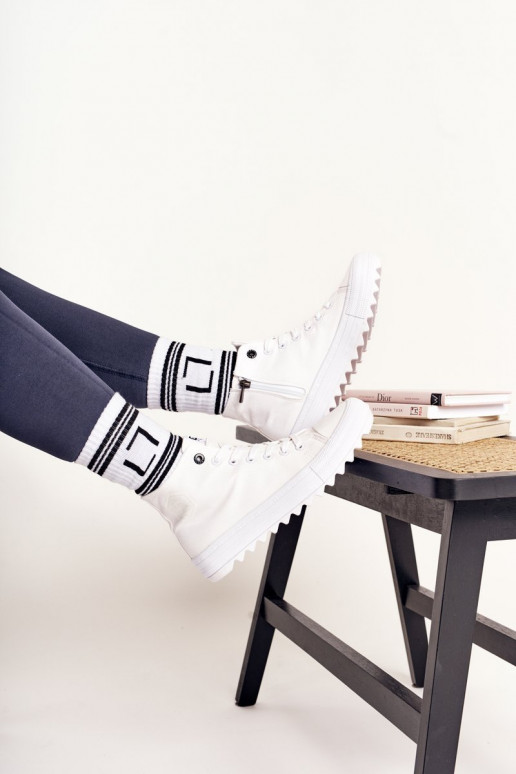 Women's High Sneakers On A Chunky Sole BIG STAR FF274241 White Women's High Sneakers On A Chunky Sole BIG STAR FF274241 White