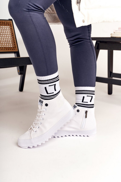 Women's High Sneakers On A Chunky Sole BIG STAR FF274241 White Women's High Sneakers On A Chunky Sole BIG STAR FF274241 White