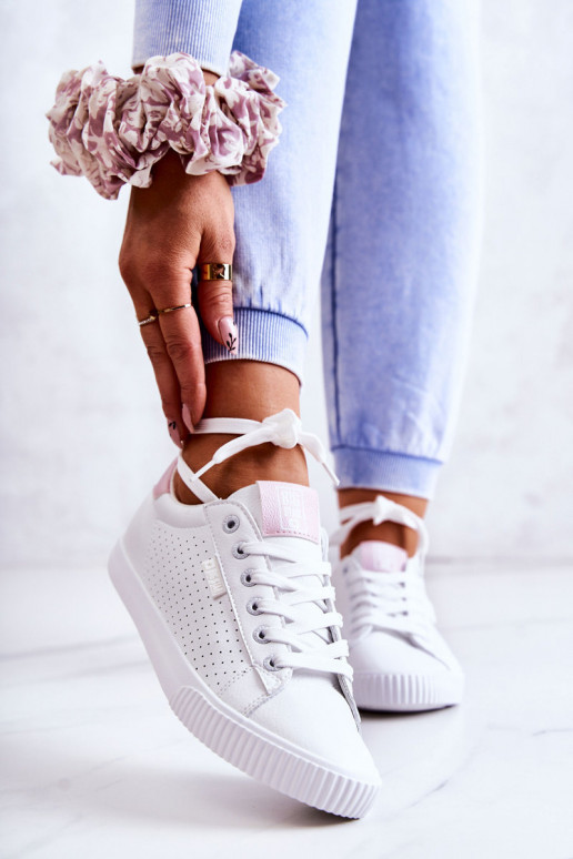 Women's Leather Sneakers BIG STAR HH274073 White-Pink Women's Leather Sneakers BIG STAR HH274073 White-Pink