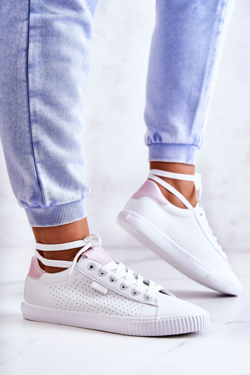Women's Leather Sneakers BIG STAR HH274073 White-Pink Women's Leather Sneakers BIG STAR HH274073 White-Pink