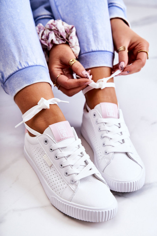 Women's Leather Sneakers BIG STAR HH274073 White-Pink Women's Leather Sneakers BIG STAR HH274073 White-Pink