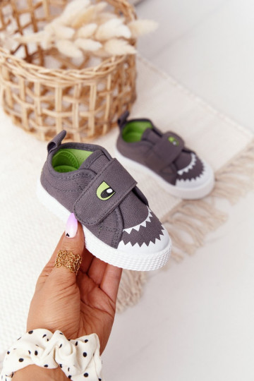 Children's Sneakers With Velcro With A Shark Grey 2