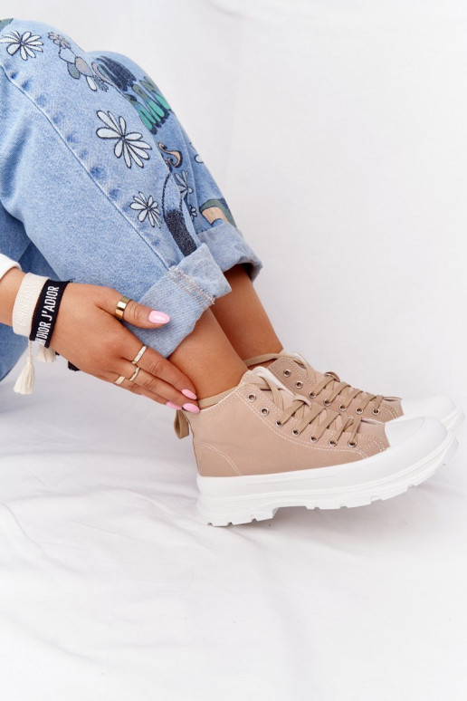 Women's High Sneakers On A Chunky Sole Light Brown Trissy Women's High Sneakers On A Chunky Sole Light Brown Trissy