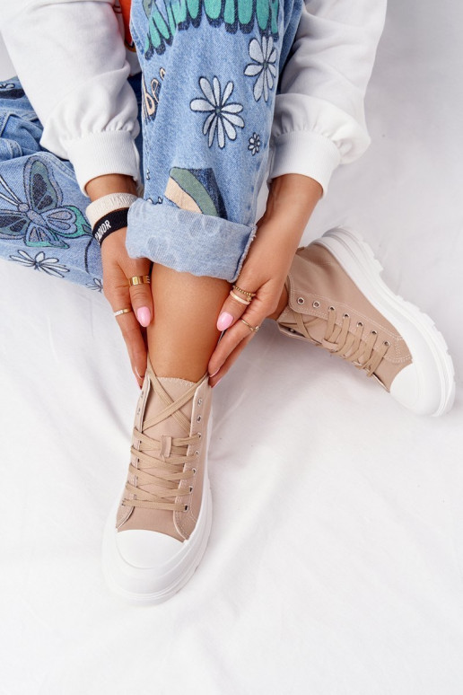 Women's High Sneakers On A Chunky Sole Light Brown Trissy Women's High Sneakers On A Chunky Sole Light Brown Trissy