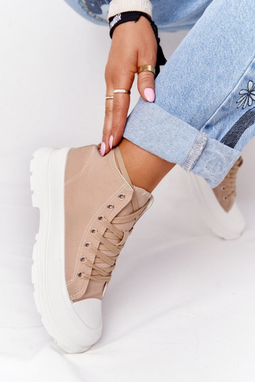 Women's High Sneakers On A Chunky Sole Light Brown Trissy Women's High Sneakers On A Chunky Sole Light Brown Trissy