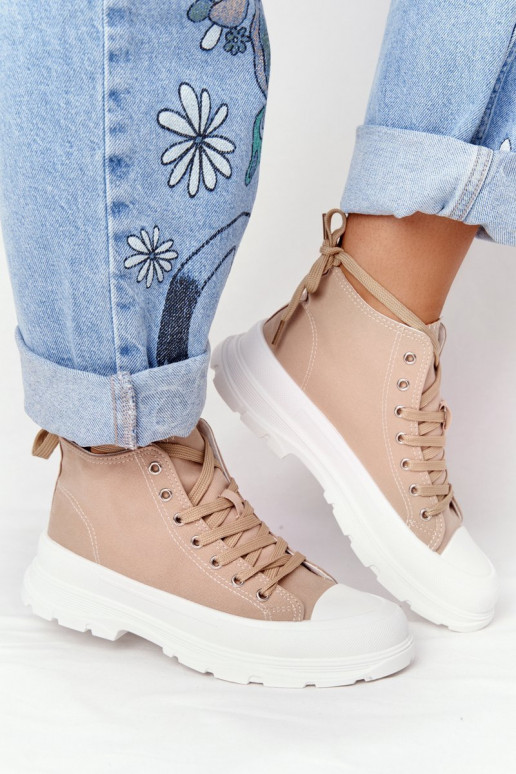 Women's High Sneakers On A Chunky Sole Light Brown Trissy Women's High Sneakers On A Chunky Sole Light Brown Trissy