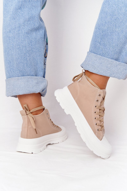 Women's High Sneakers On A Chunky Sole Light Brown Trissy Women's High Sneakers On A Chunky Sole Light Brown Trissy