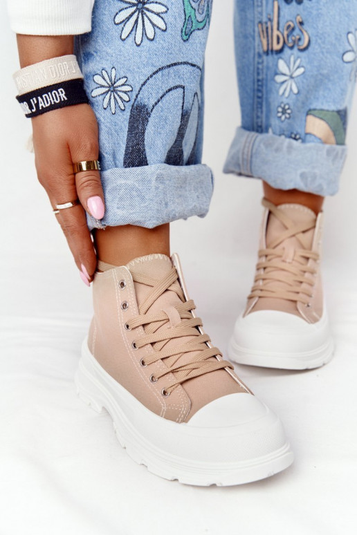 Women's High Sneakers On A Chunky Sole Light Brown Trissy Women's High Sneakers On A Chunky Sole Light Brown Trissy