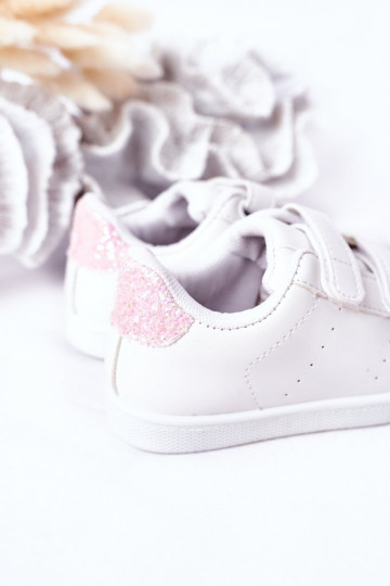 Children's Sneakers With Velcro White-Pink Cute Girl 2