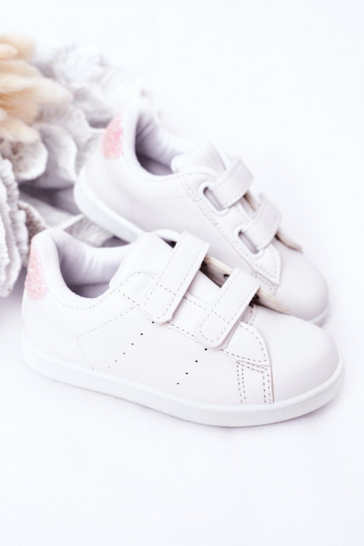 Children's Sneakers With Velcro White-Pink Cute Girl