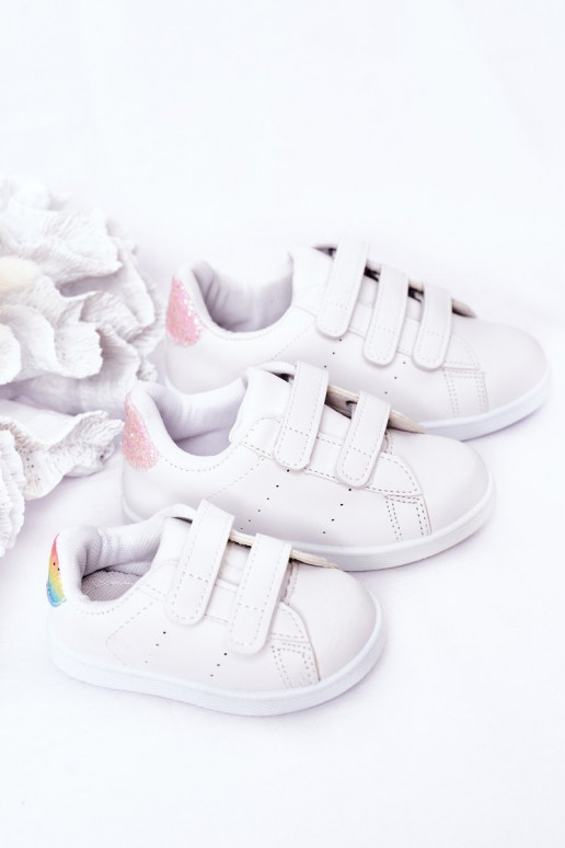 Children's Sneakers With Velcro White-Pink Cute Girl