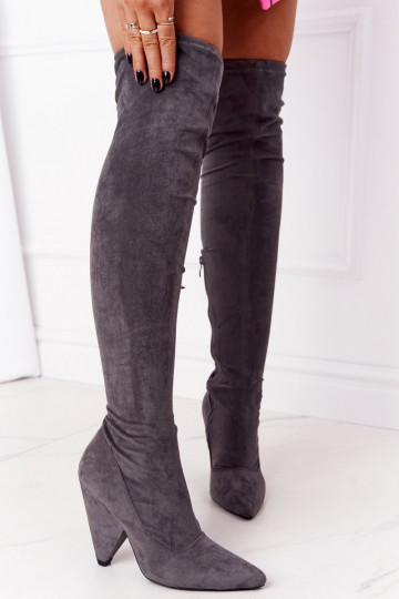 Suede High Heel Boots Lu Boo Grey 2