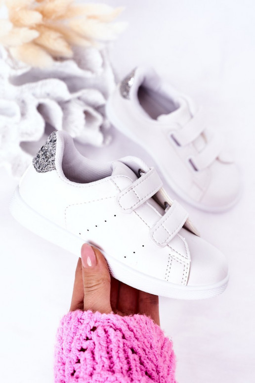 Children's Sneakers With Velcro White-Silver Cute Girl Children's Sneakers With Velcro White-Silver Cute Girl