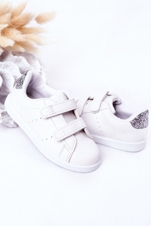 Children's Sneakers With Velcro White-Silver Cute Girl Children's Sneakers With Velcro White-Silver Cute Girl