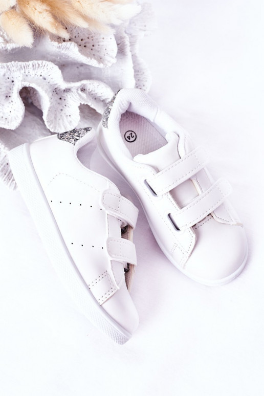 Children's Sneakers With Velcro White-Silver Cute Girl Children's Sneakers With Velcro White-Silver Cute Girl