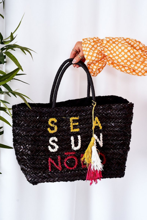 Braided Shopper Beach Bag NOBO XK00410 Black Braided Shopper Beach Bag NOBO XK00410 Black