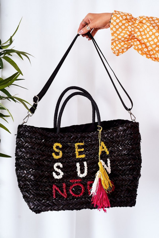Braided Shopper Beach Bag NOBO XK00410 Black Braided Shopper Beach Bag NOBO XK00410 Black