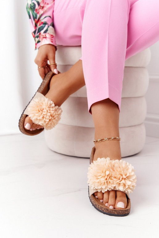 Slippers On The Cork Sole Beige Flowerbomb Slippers On The Cork Sole Beige Flowerbomb