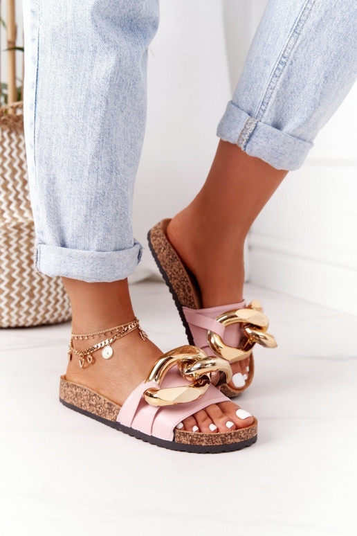 Slippers On The Cork Sole With Chain Pink Last Dance