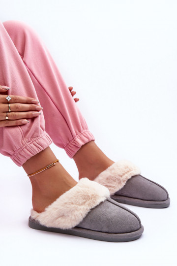 Women's Slippers With Fur Grey Pinky 2