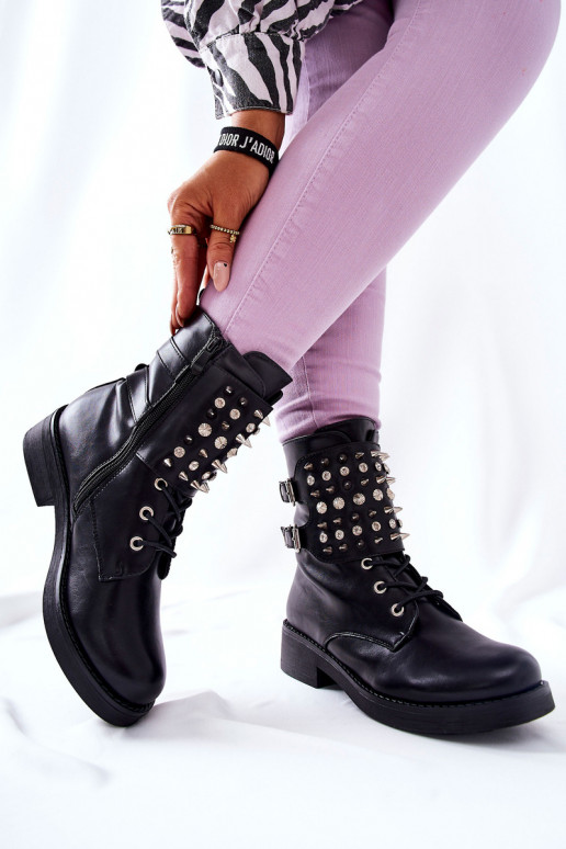 Boots On the zip With Studs Black Laurena