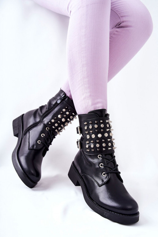 Boots On the zip With Studs Black Laurena