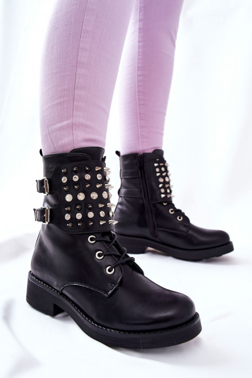 Boots On the zip With Studs Black Laurena