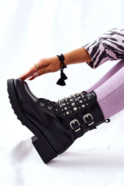 Boots On the zip With Studs Black Laurena