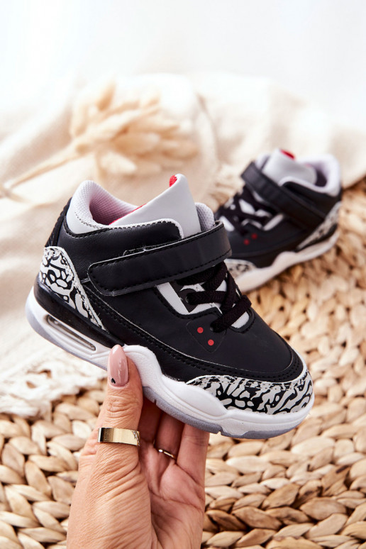 Children's Sport Shoes Black and Red Linen