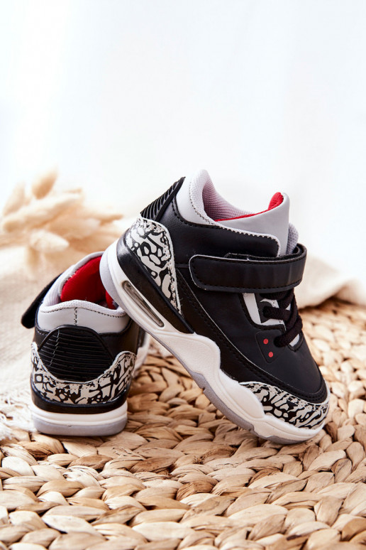 Children's Sport Shoes Black and Red Linen