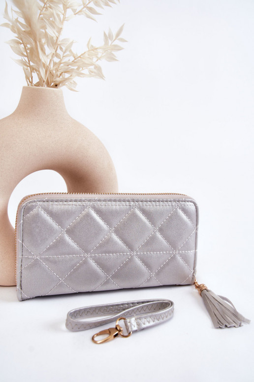 Large Quilted Wallet With Stripe Silver Jeffrey Large Quilted Wallet With Stripe Silver Jeffrey