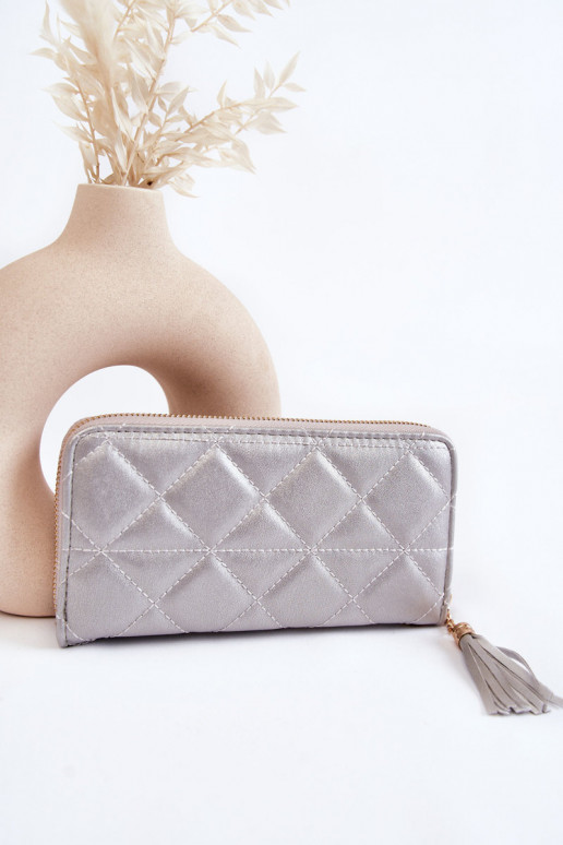 Large Quilted Wallet With Stripe Silver Jeffrey Large Quilted Wallet With Stripe Silver Jeffrey