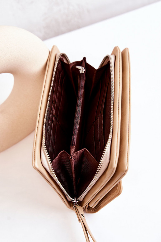 Large Leather Wallet On Zipper Beige Loreaine Large Leather Wallet On Zipper Beige Loreaine