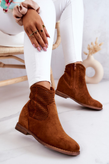Suede Women's Boots Hidden Wedge Camel Solene 2