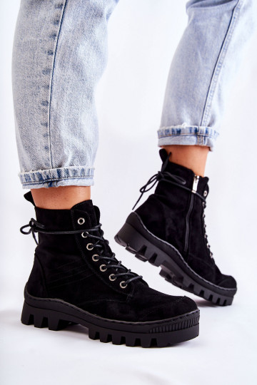 Suede Trappers With Stitching Black Layden 2