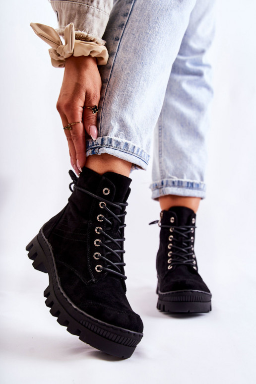 Suede Trappers With Stitching Black Layden Suede Trappers With Stitching Black Layden