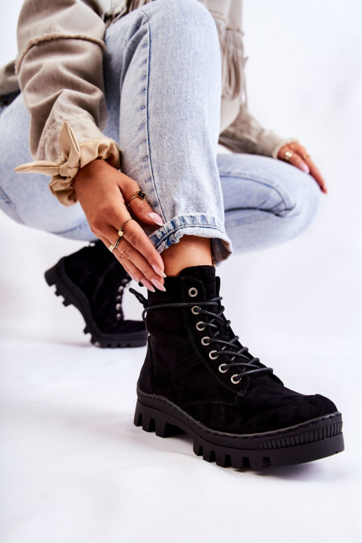 Suede Trappers With Stitching Black Layden Suede Trappers With Stitching Black Layden