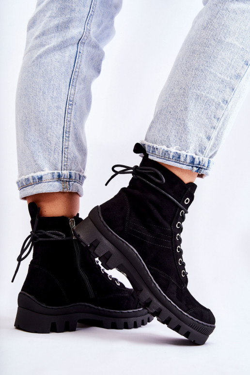 Suede Trappers With Stitching Black Layden Suede Trappers With Stitching Black Layden