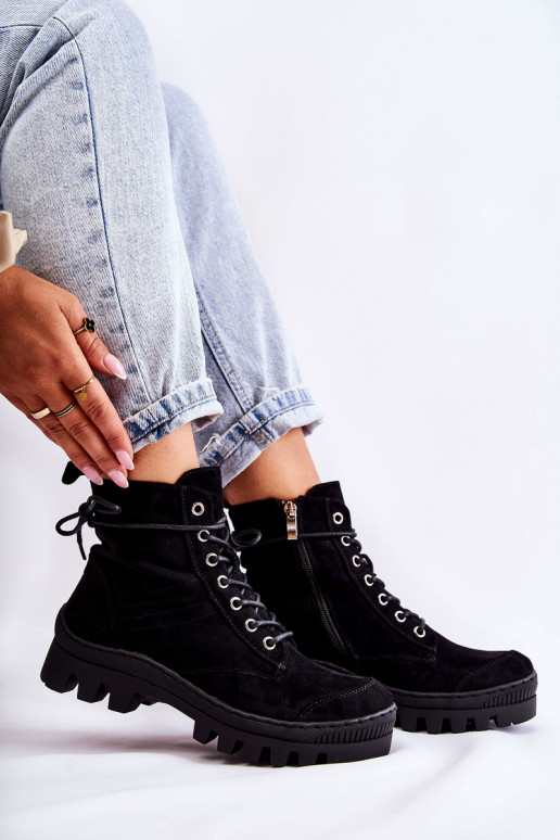 Suede Trappers With Stitching Black Layden Suede Trappers With Stitching Black Layden