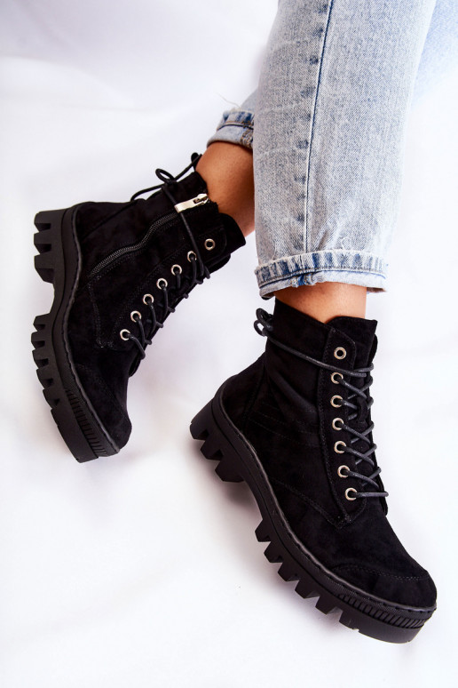 Suede Trappers With Stitching Black Layden Suede Trappers With Stitching Black Layden