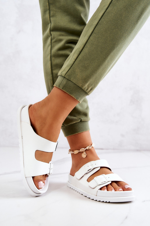 Rubber Slippers With Buckle White Corina Rubber Slippers With Buckle White Corina