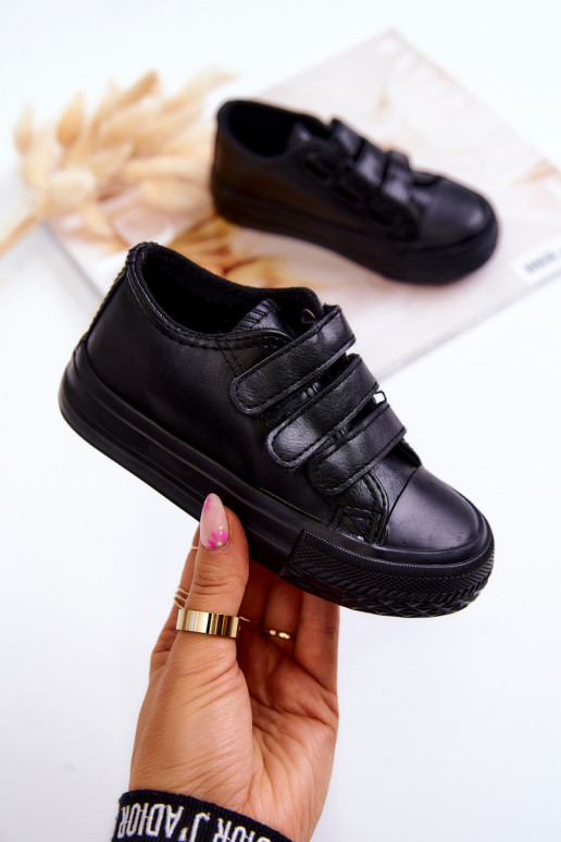 Children's Leather Sneakers With Velcro Black Foster Children's Leather Sneakers With Velcro Black Foster