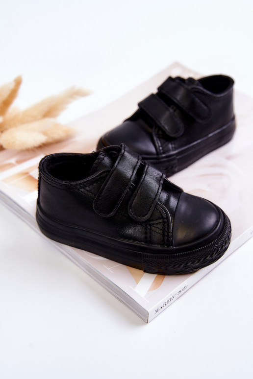 Children's Leather Sneakers With Velcro Black Foster Children's Leather Sneakers With Velcro Black Foster