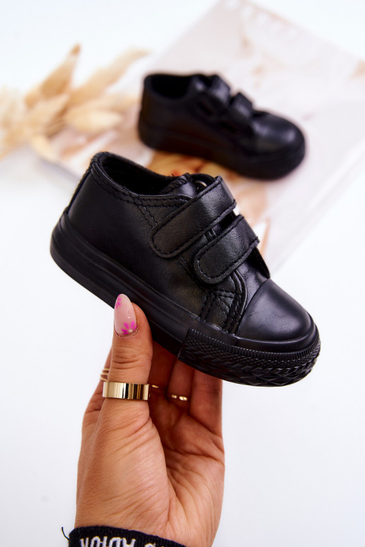 Children's Leather Sneakers With Velcro Black Foster Children's Leather Sneakers With Velcro Black Foster