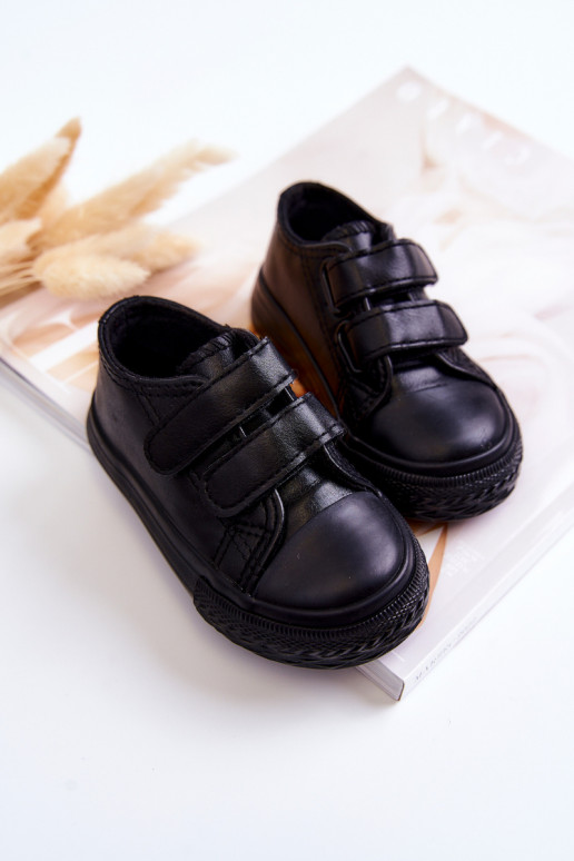 Children's Leather Sneakers With Velcro Black Foster Children's Leather Sneakers With Velcro Black Foster